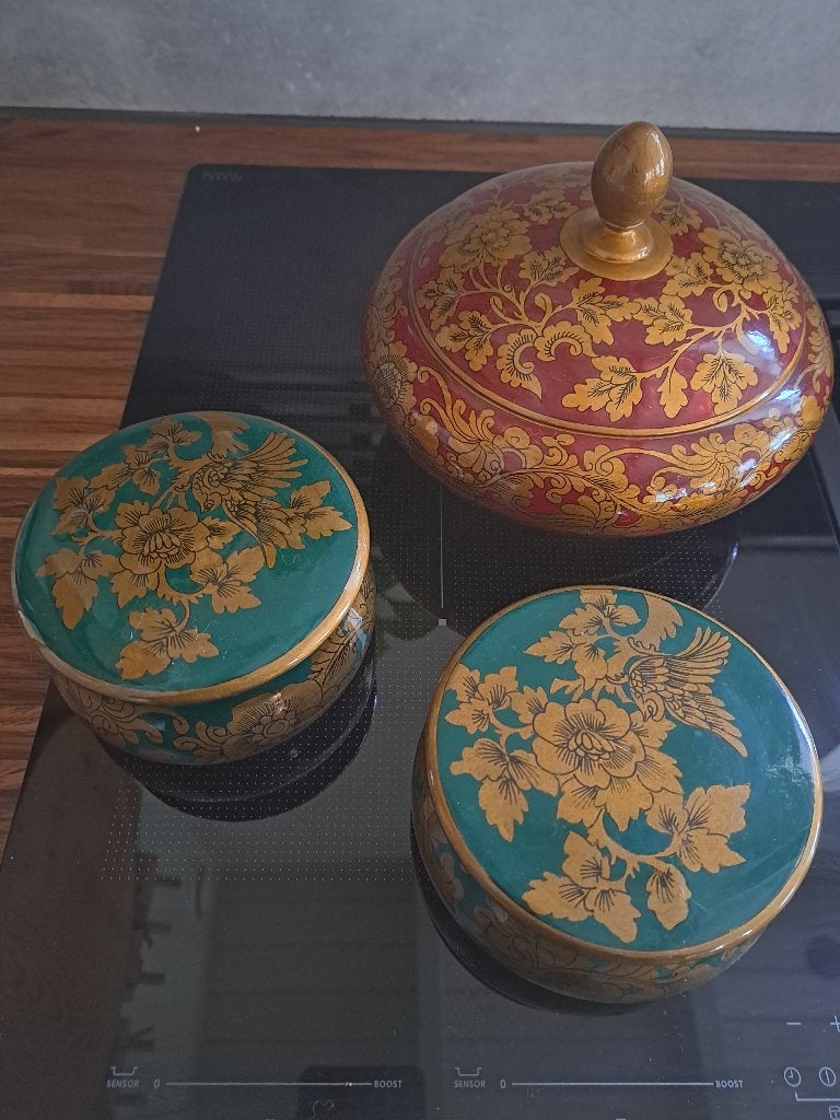 indonesisch handgeschilderde lakdozen, Antiek en Kunst, Indonesië, Ophalen of Verzenden, Doos