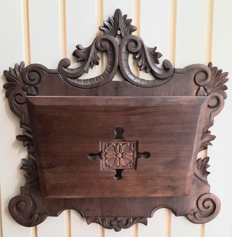 Antieke wand mahonie houten dagblad/posthouder, Ophalen of Verzenden, Hout