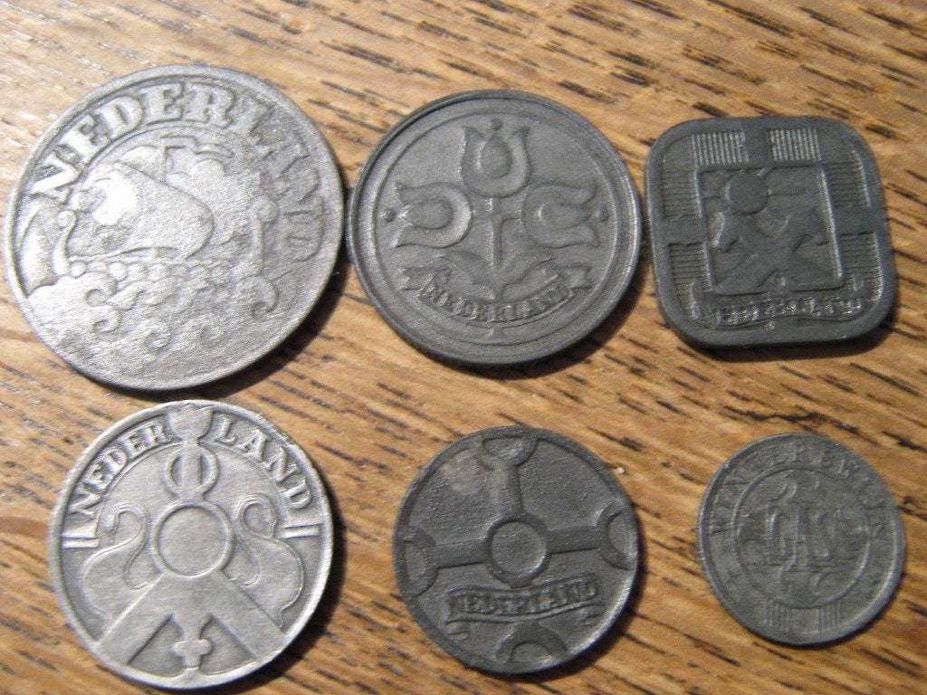 Set Nederlandse zinken bezettingsmunten WW2 (1941-1945), Setje, Zilver, Koningin Wilhelmina, Overige waardes