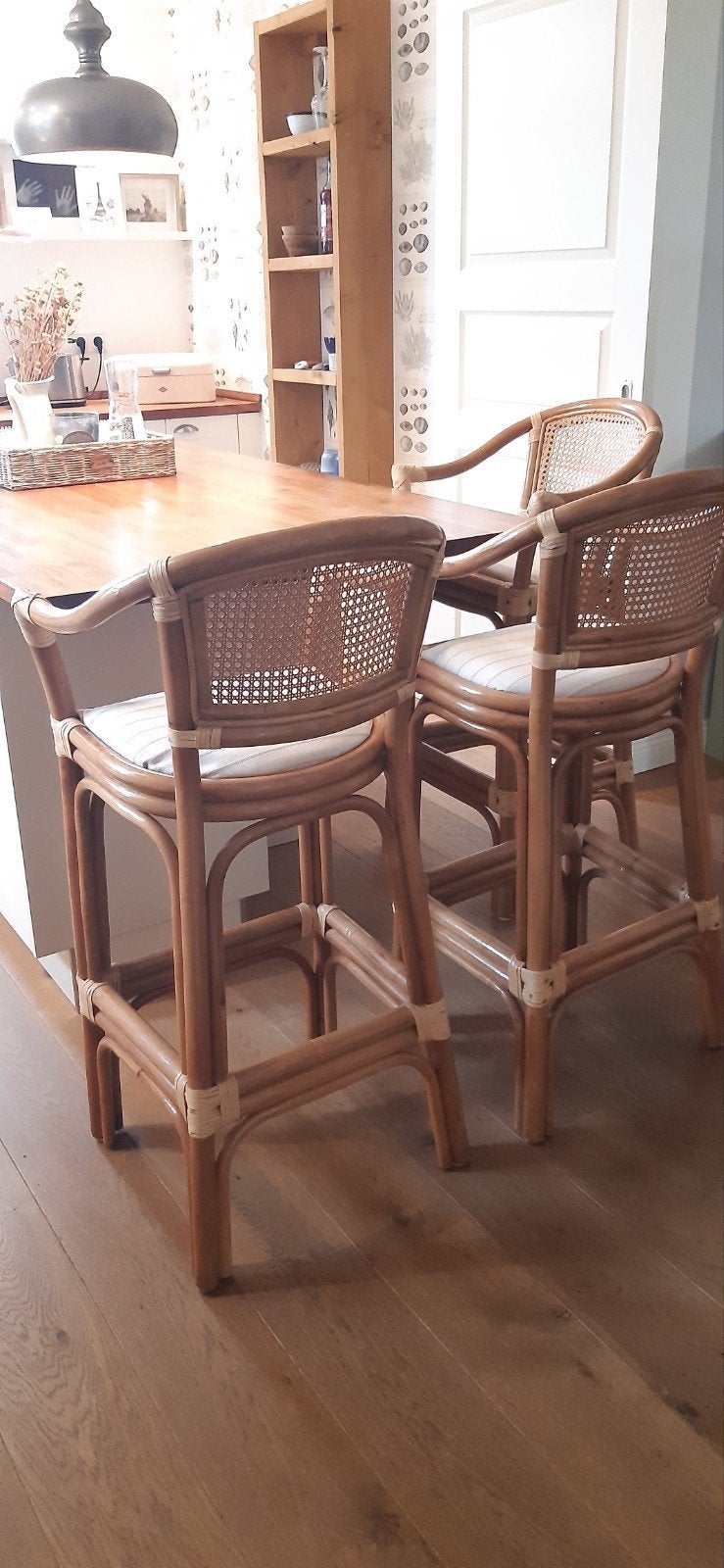 barkrukken riet en rotan, Huis en Inrichting, Ophalen, Zo goed als nieuw, 4 tot 6 stoelen