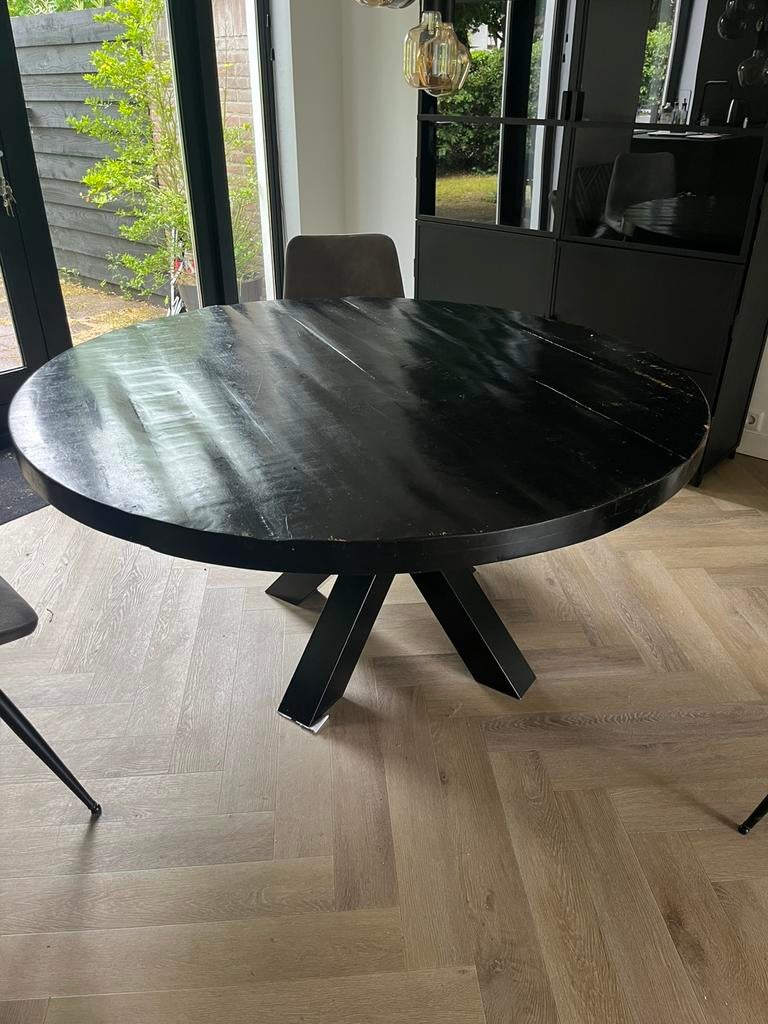 Ronde eettafel zwart 150, Ophalen, Gebruikt, 100 tot 150 cm, Rond