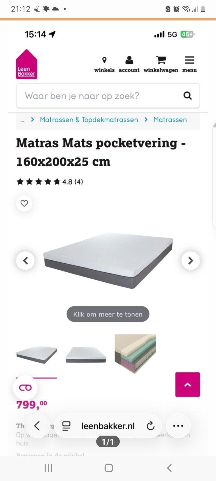 Leen Bakker stevig matras 160-200-25 cm, Huis en Inrichting, Slaapkamer | Matrassen en Bedbodems, Ophalen, Tweepersoons, Zo goed als nieuw