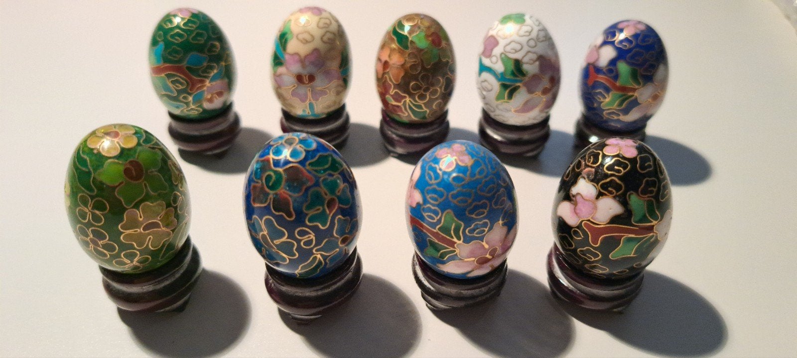 Set van 9 Cloisonné Eieren op Standaard, Ophalen of Verzenden