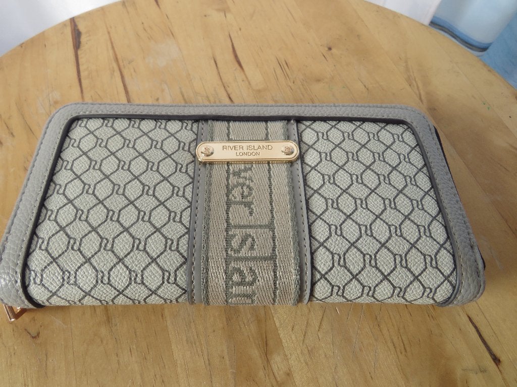grijze monogram zip around portemonne River Island, Ophalen of Verzenden, Gebruikt, Grijs, Overige merken