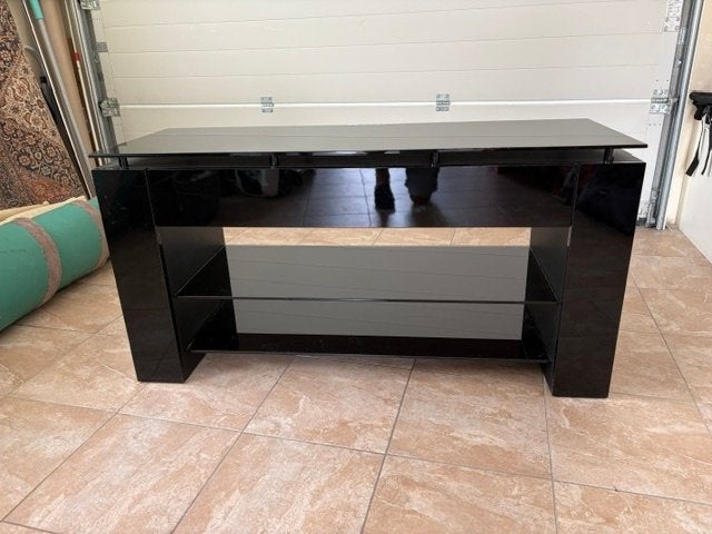 audio/tv meubel, Huis en Inrichting, Ophalen, 100 tot 150 cm, Glas, Zo goed als nieuw