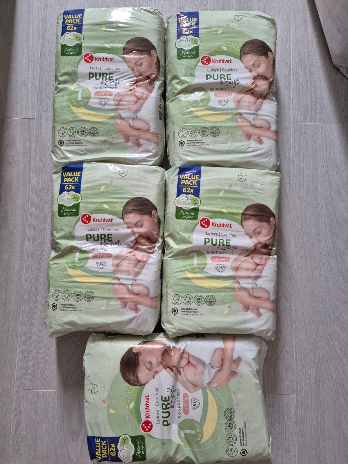 Kruidvat Pure & Soft Luiers Maat 1 (5x 62 stuks), Ophalen of Verzenden, Nieuw