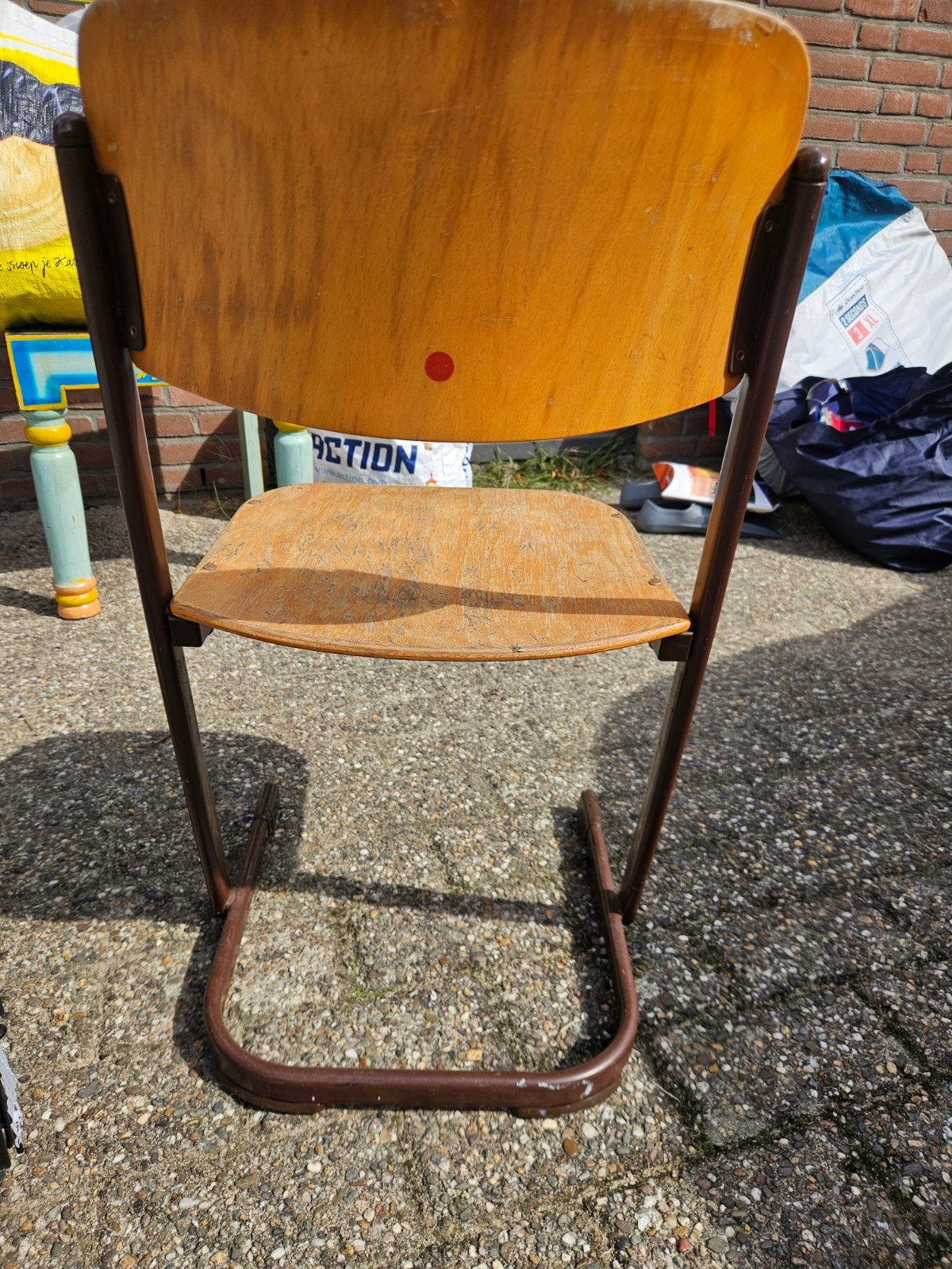 Vintage schoolstoel - Hout en metaal, Gebruikt, Bruin, Vintage, Industrieel, Ophalen of Verzenden