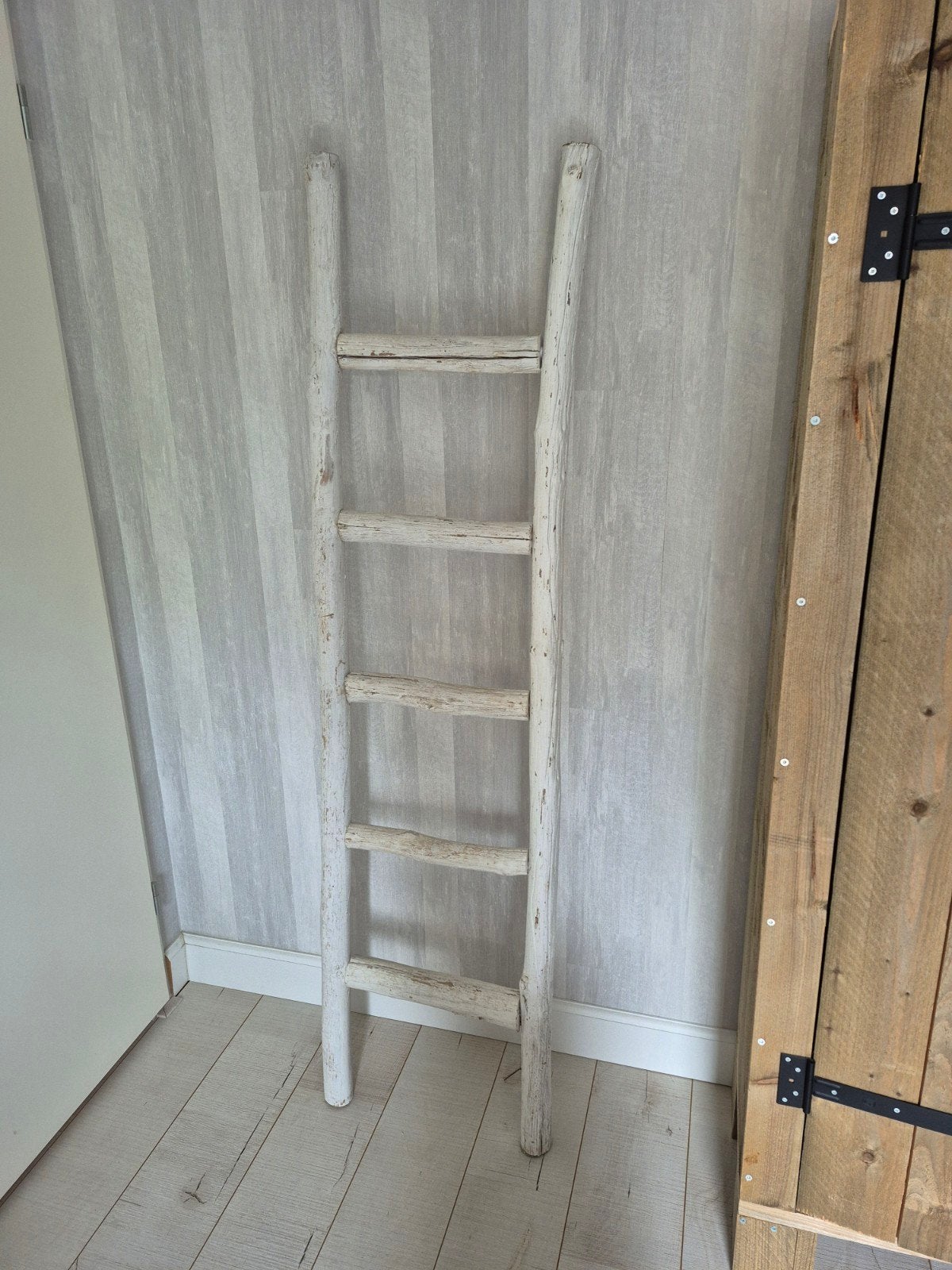Decoratieve houten ladder - wit geverfd, Ophalen, Hout, Wit, Landelijk