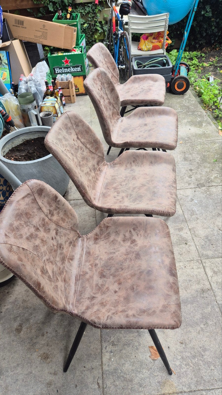 Set van 4 eetkamerstoelen - Bruin leerlook, Ophalen, Bruin, Industrieel, Modern, Zo goed als nieuw