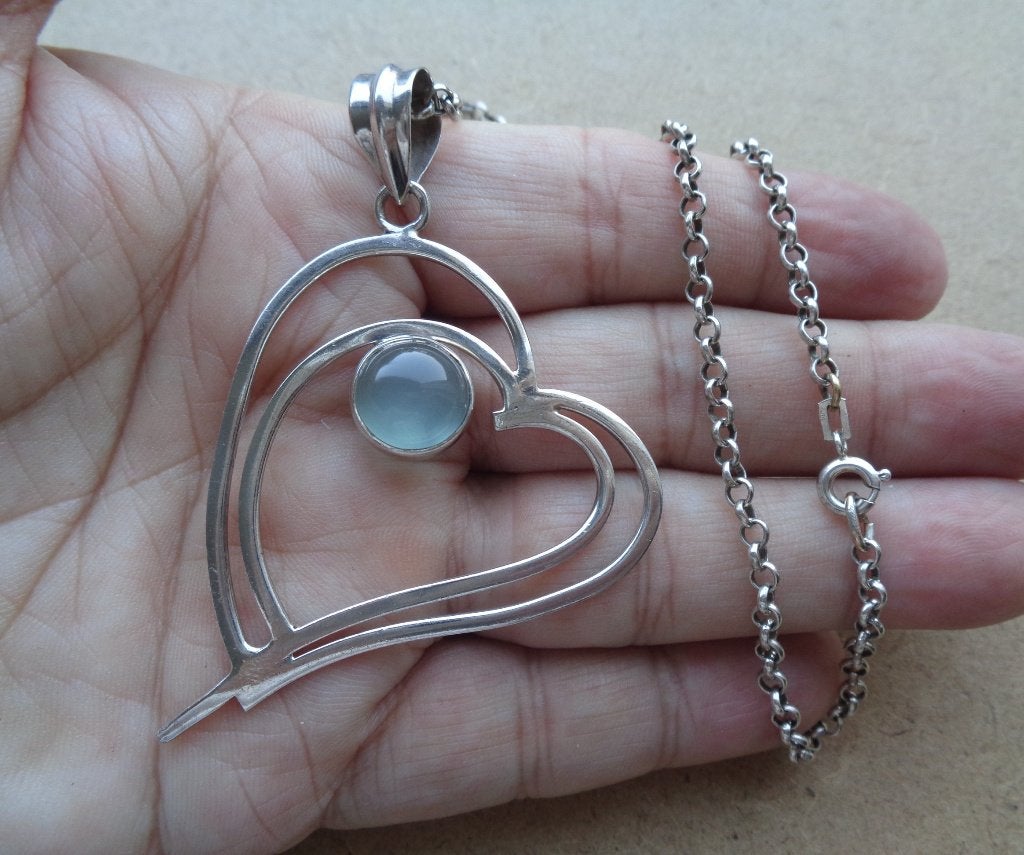 zilveren ketting met groot hart met maansteen [087], Sieraden, Tassen en Uiterlijk, Verzenden, Zo goed als nieuw, Met edelsteen