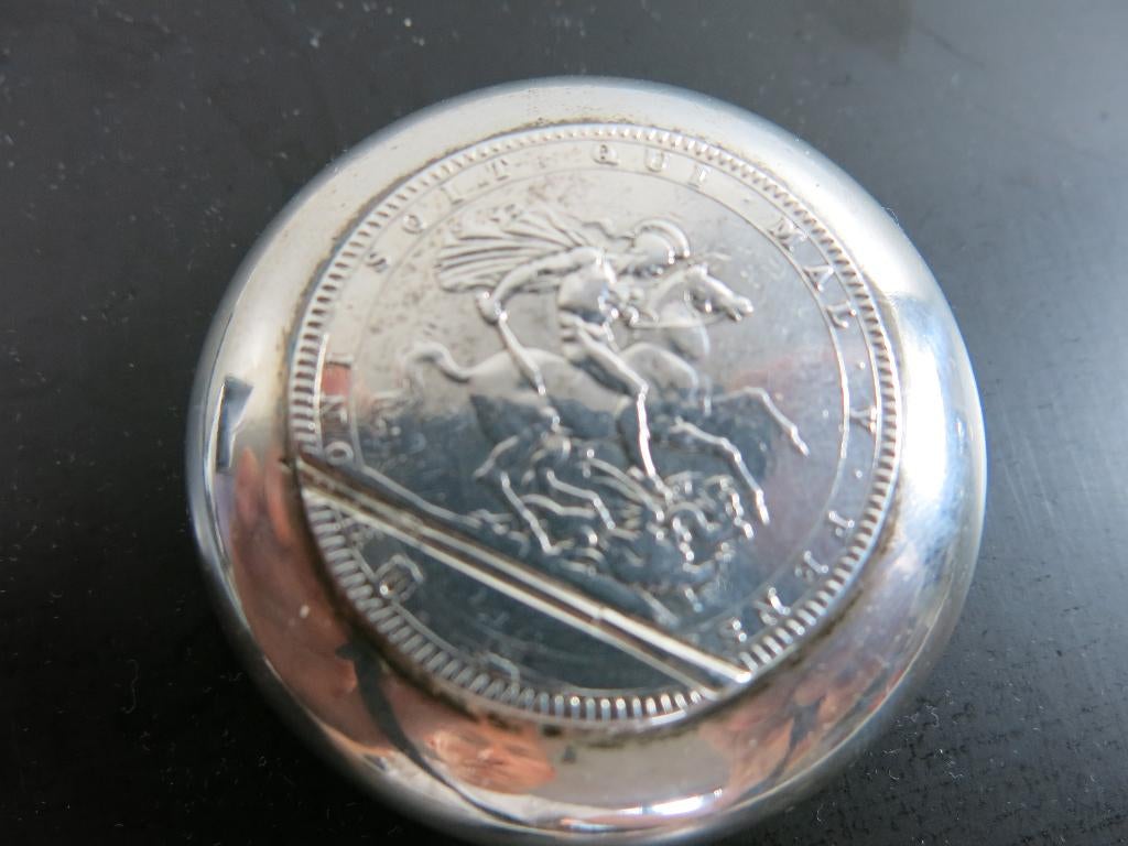 Engels zilveren George III zilverenkroon muntstuk zak asbak, Ophalen of Verzenden, Zilver