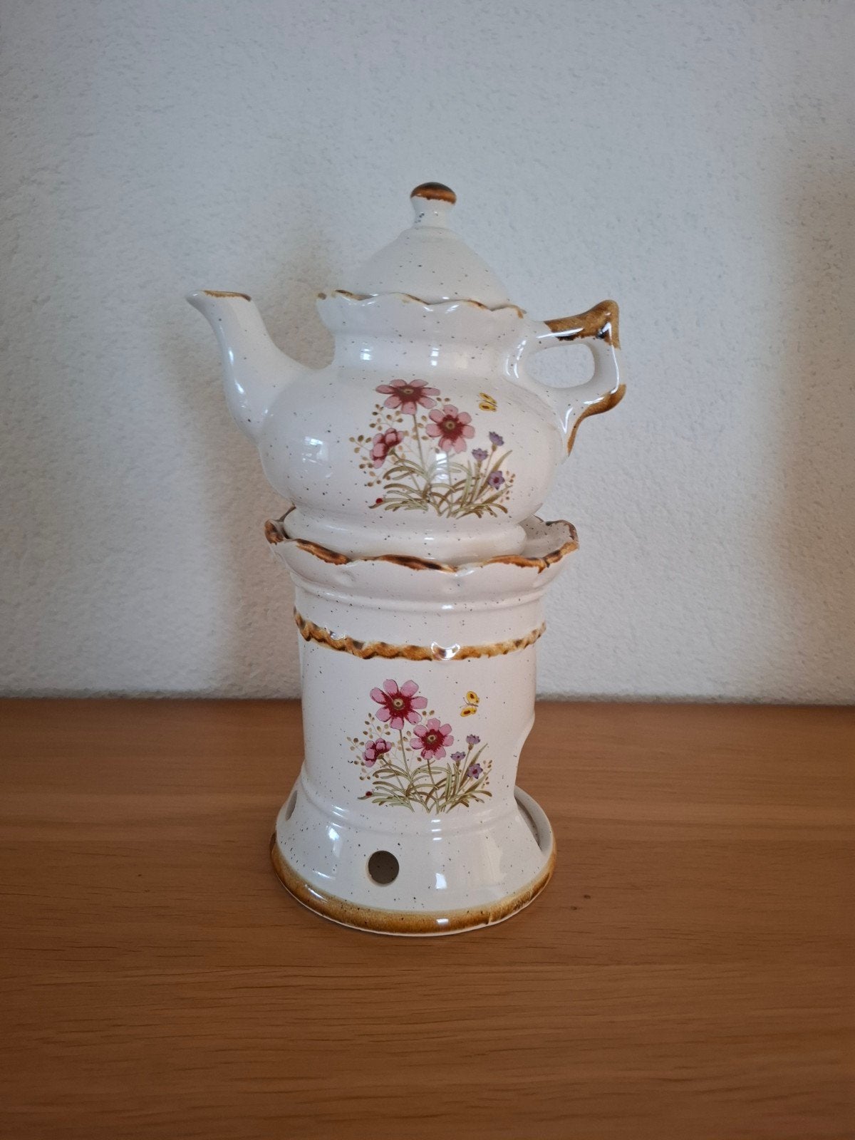 Theepot met warmhouder op theelicht., Ophalen, Zo goed als nieuw, Natuurlijk materiaal, Met handvat