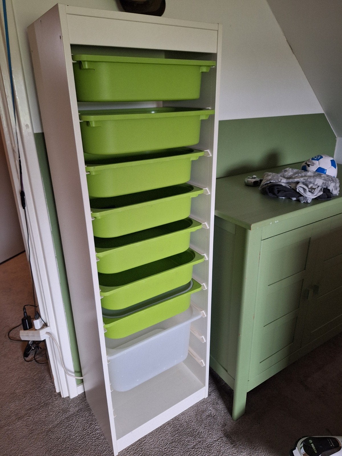 IKEA Trofast Kast met 7 Groene en 1 Witte Lade + Deksels, Ophalen, Gebruikt