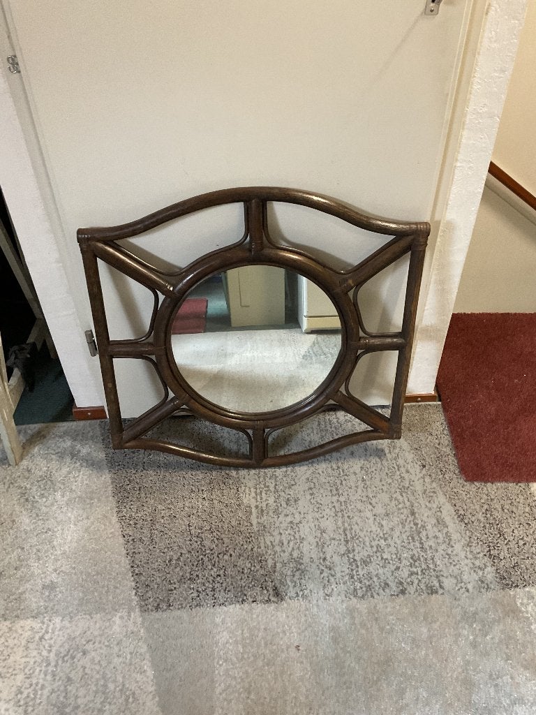Vintage rotan spiegel, Antiek en Kunst, Ophalen, Overige vormen, 50 tot 100 cm, Minder dan 100 cm