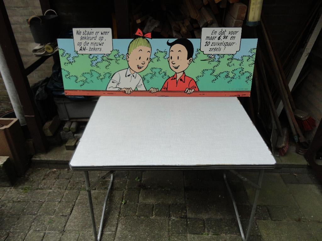 suske en wiske, oude winkelplaat, We staan......, 37/108 cm, Verzamelen, Ophalen, Suske en Wiske, Gebruikt, Gebruiksvoorwerp
