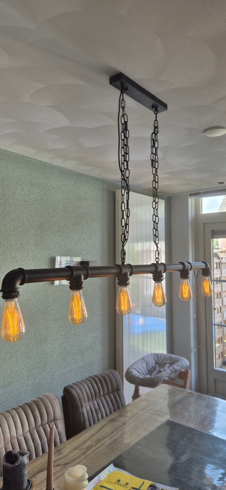 Industriële hanglamp met 6 LED Edison fittingen, Industrieel, Vintage, Loft, Ophalen of Verzenden, Zo goed als nieuw, Metaal