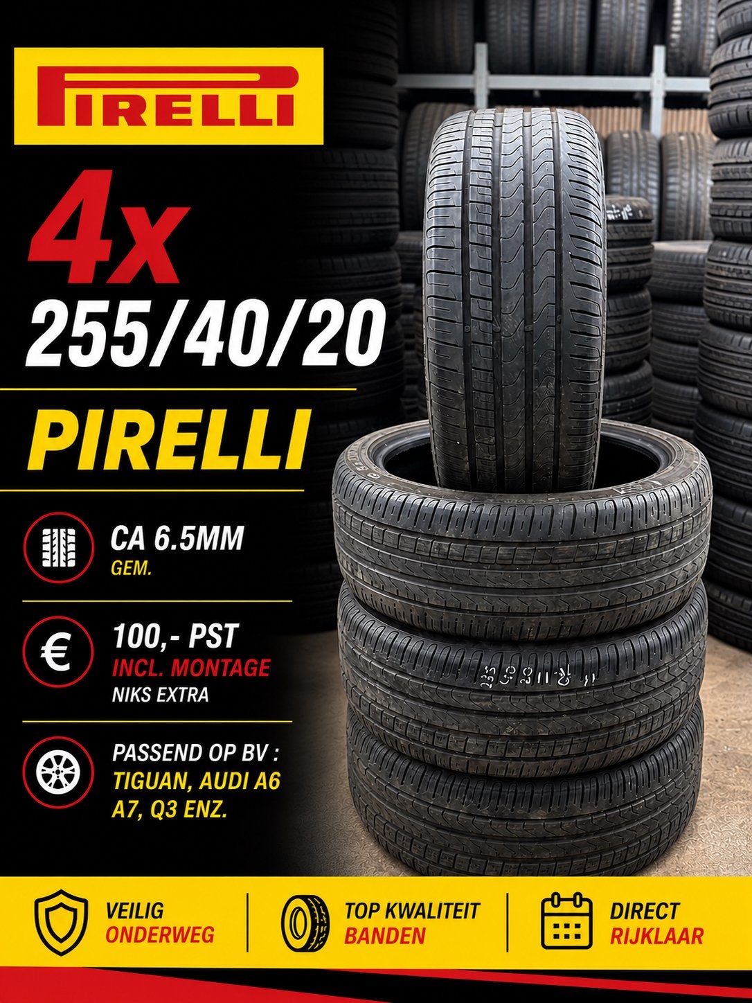 4x 255-40-20 Pirelli zomer 6.5mm , €100,- pst all incl!