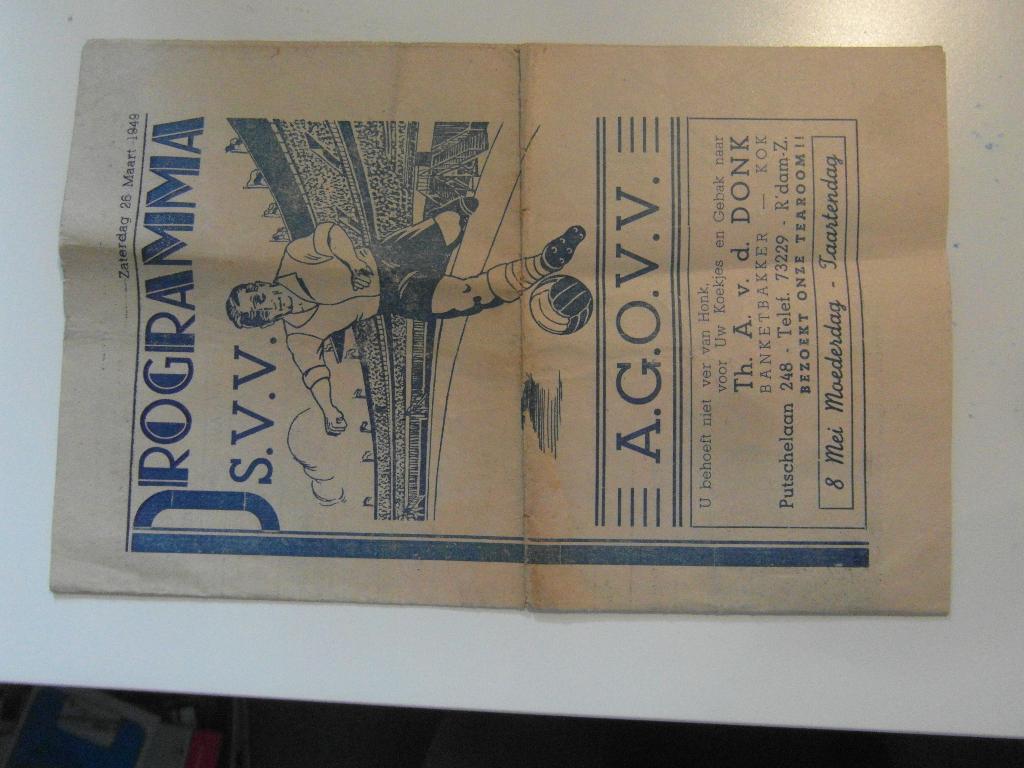 voetbal programma SVV schiedam AGOVV apeldoorn 26 maart 1949, Ophalen of Verzenden, Gebruikt, Overige binnenlandse clubs, Boek of Tijdschrift