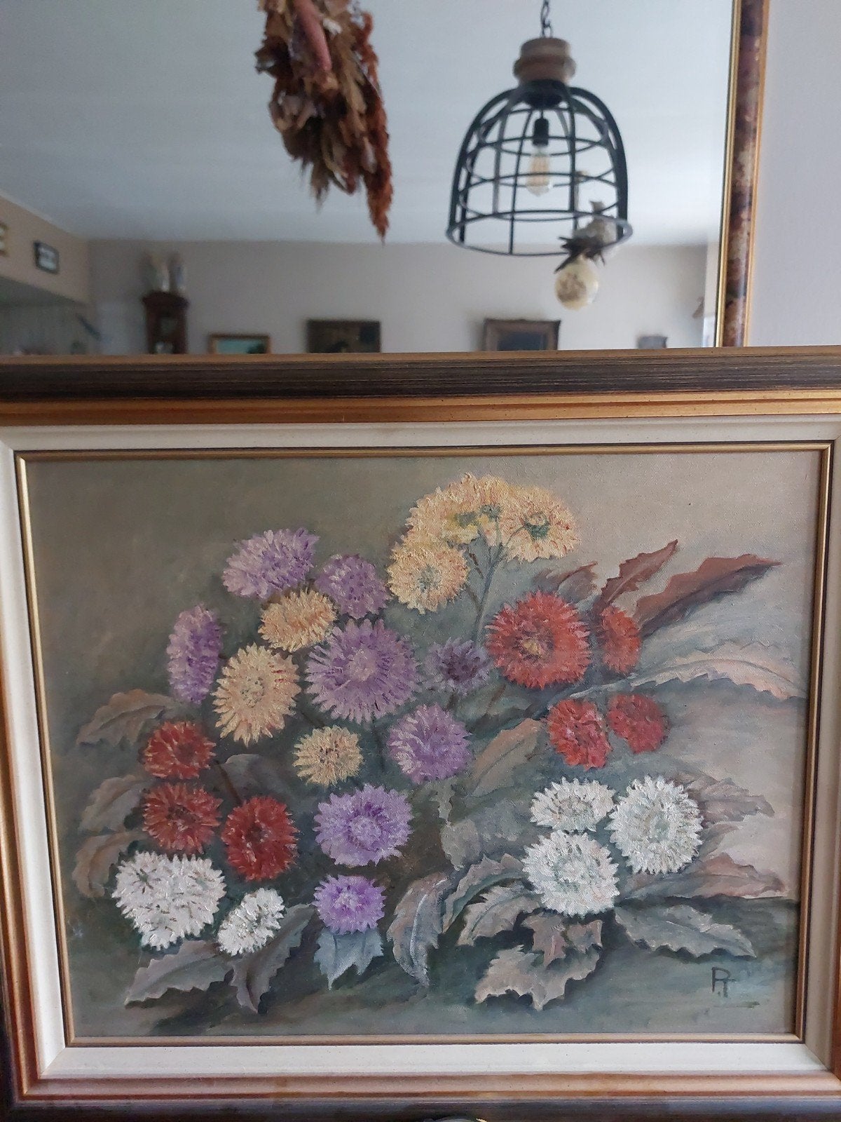 Mooi stilleven Asters en Chrysanten., Bloemen, Acrylverf, Gesigneerd, Klassiek
