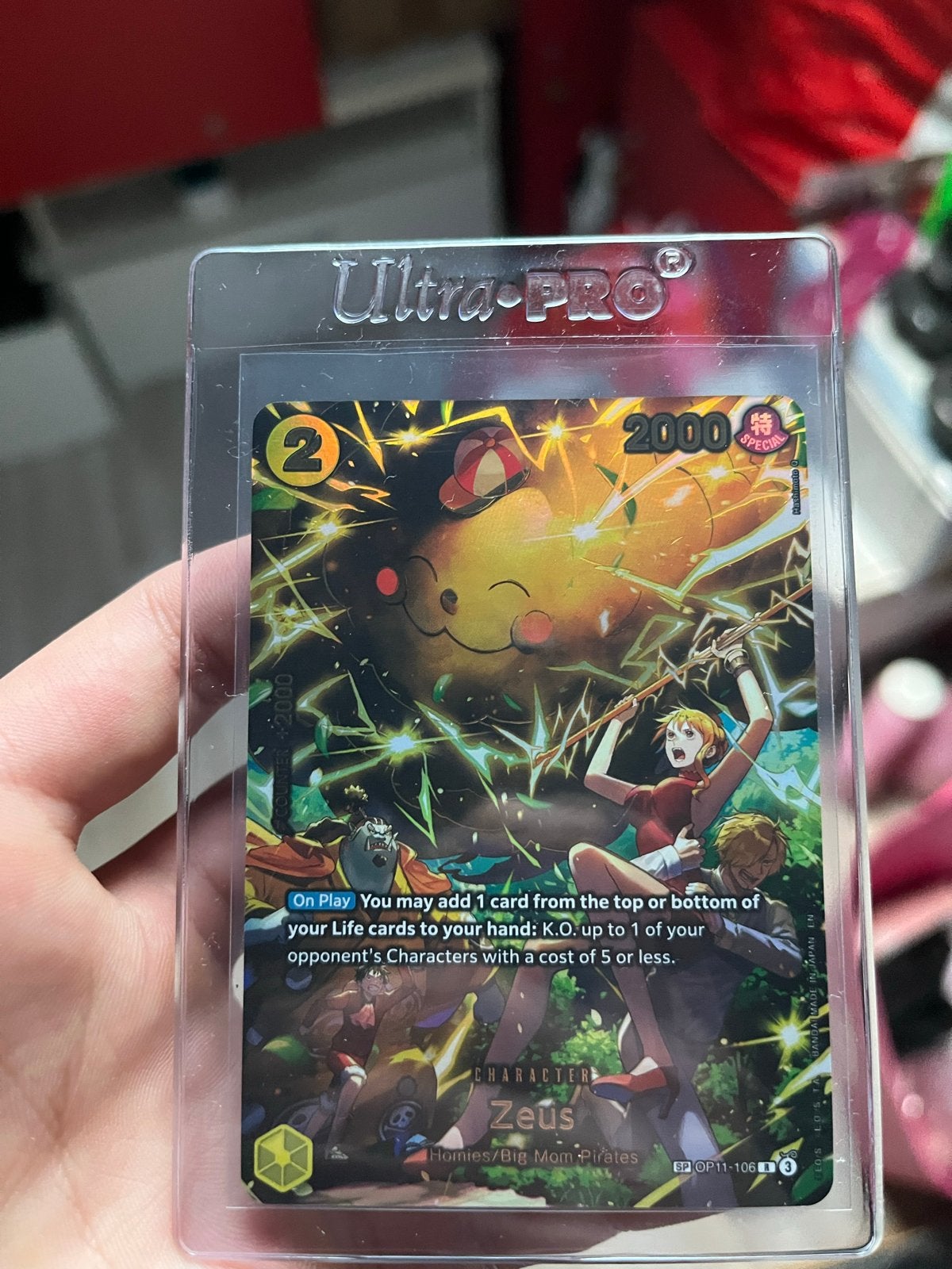 One Piece Card Game OP11-106 Zeus Special Rare, Ophalen of Verzenden, Nieuw, Losse kaart, Foil
