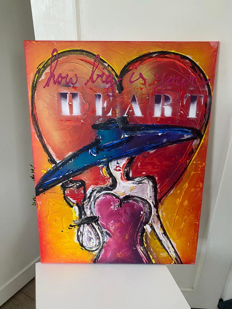 Uniek Airbrush Schilderij 'How Big Is Your Heart' - 90x60cm, Antiek en Kunst, Ophalen