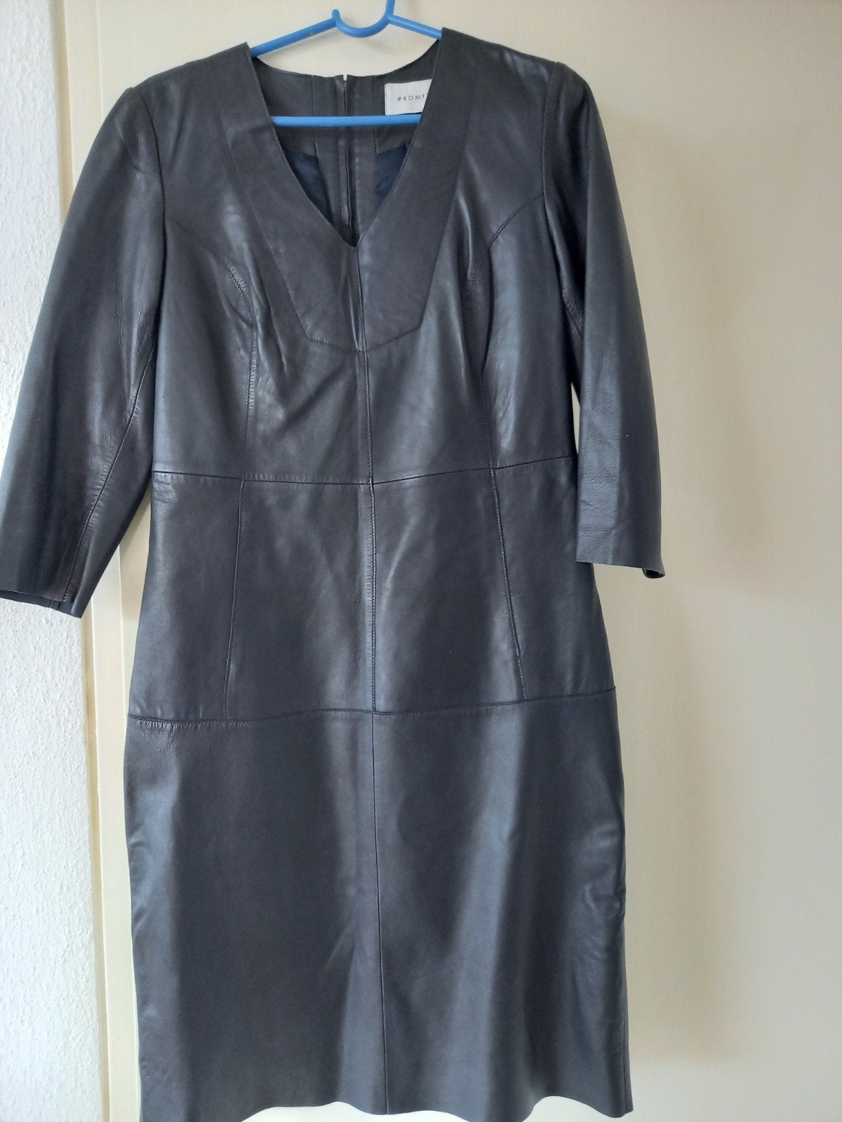 Donkerblauw leren jurk maat 38 Promiss in goede staat, Maat 38/40 (M), Promiss, Blauw, Ophalen of Verzenden