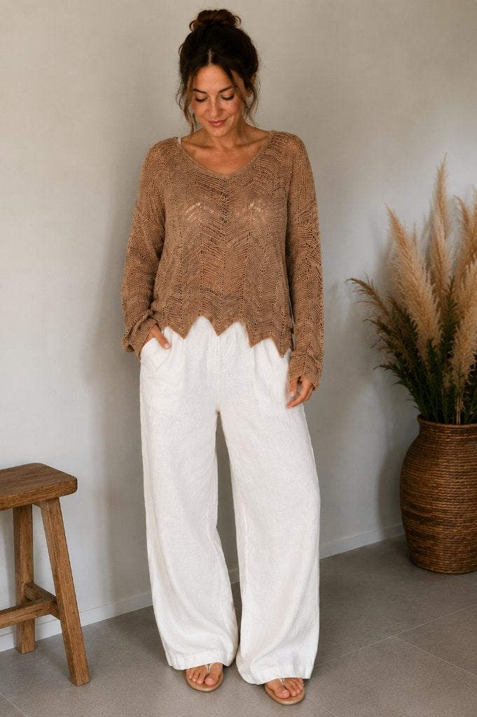 Vivre Sa Vie vintage linnen festival fairy boho trui L, Bruin, Maat 42/44 (L), Ophalen of Verzenden, Zo goed als nieuw