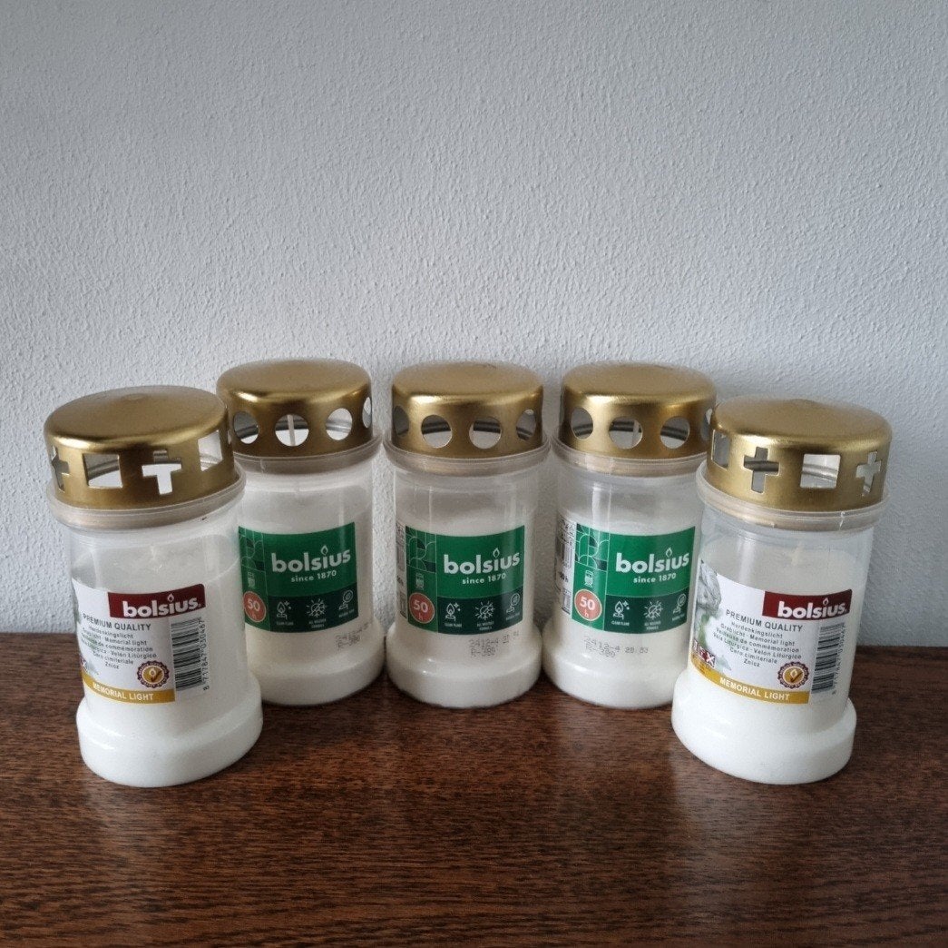 Bolsius kaarsen wit gafkaars herdenkingslicht met deksel, Ophalen of Verzenden, Nieuw, Wit, Kaars