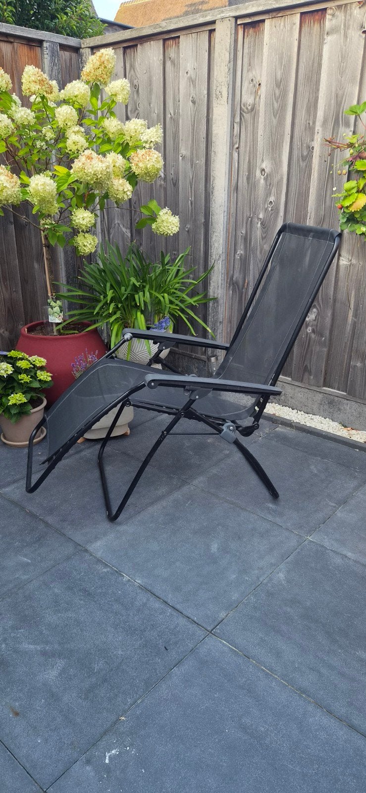 Fijne tuinstoel, verstelbaar in ligstand, Tuin en Terras, Tuinstoelen, Ophalen, Gebruikt, Textileen, Verstelbaar