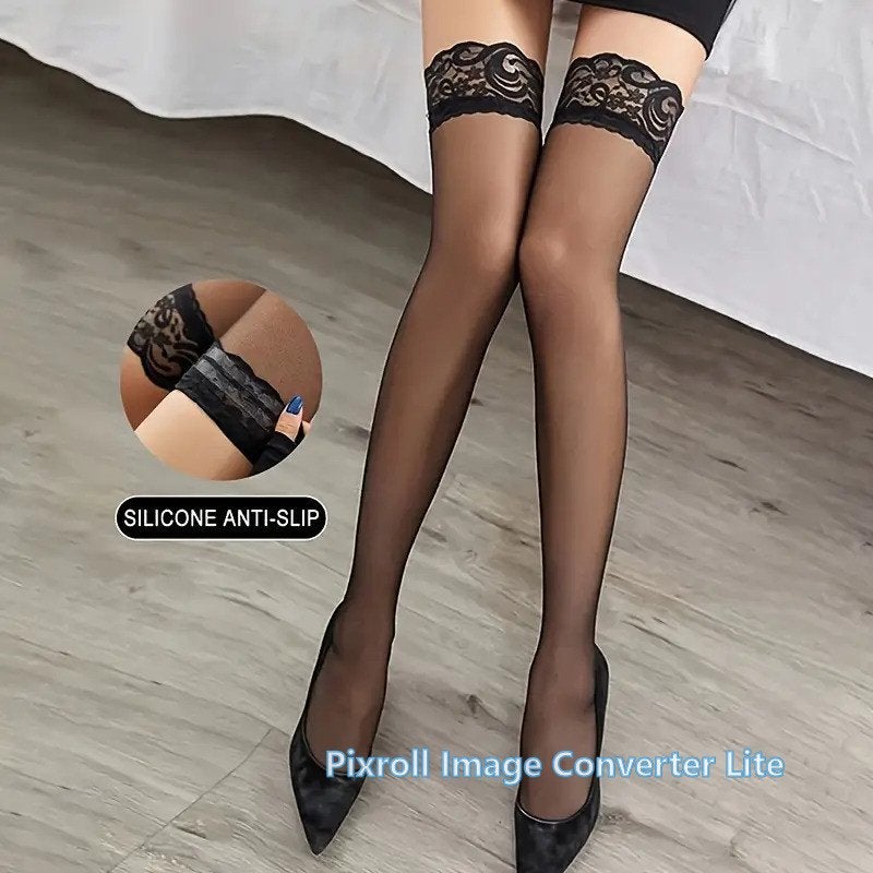 K6 nylon Kousen - Sexy Kantafwerking, Antislip....., Ophalen of Verzenden, Zwart, Overige typen