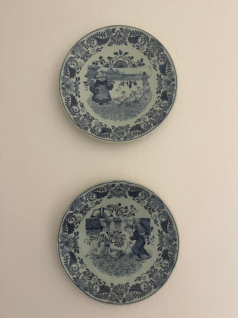 Antiek 2 petrus regout & co maastricht ‘fantaisie’ blauw wit, Ophalen of Verzenden