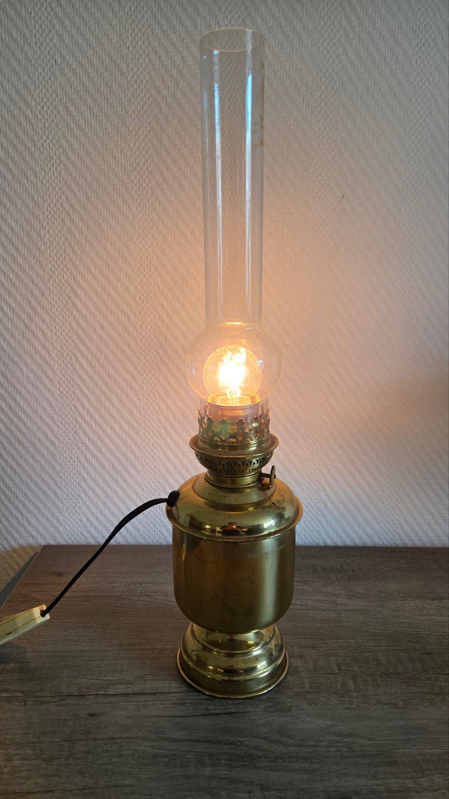 Antieke Messing Scheepslamp met Cardanische wandbeugel, Gebruikt, Vintage, Ophalen of Verzenden, Glas
