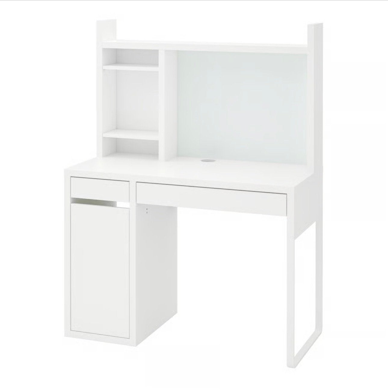 IKEA Micke Bureau met opzetstuk - Wit, Ophalen, Opbergruimte, Spaanplaat of MDF, Zo goed als nieuw