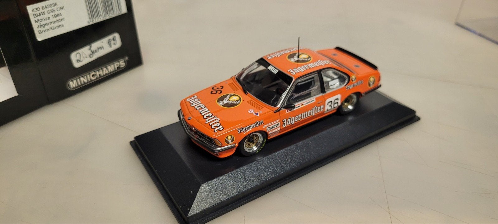 Minichamps BMW 635 CSI Jagermeister Monza 1984 Brun/Grohs, Hobby en Vrije tijd, Ophalen of Verzenden, Zo goed als nieuw, Auto