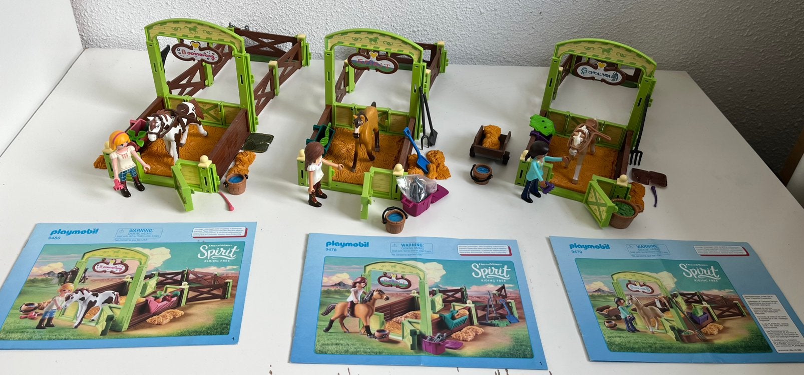 Playmobil 9478, 9479, 9480, Spirit, paardenboxen., Gebruikt, Complete set, Overige typen, Ophalen of Verzenden