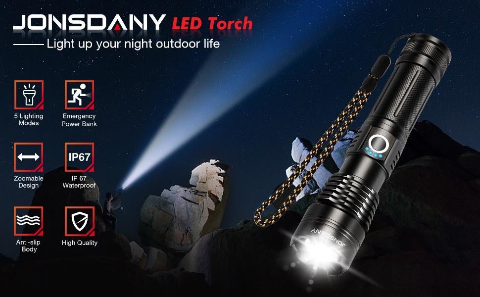 Jonsdany X16A Led zaklamp,  IP68 Waterdicht,5 modi, EVatmaster consulting GmbH, Bettinastrasse 30, 60325, Frankfurt am Main.Germany