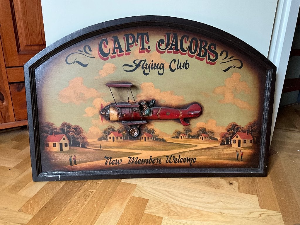 Vintage Groot Captain Jacobs Flying Club 3D bord, Ophalen, Gebruikt, Schilderij, Vintage Groot Captain Jacobs Flying Club 3D bord