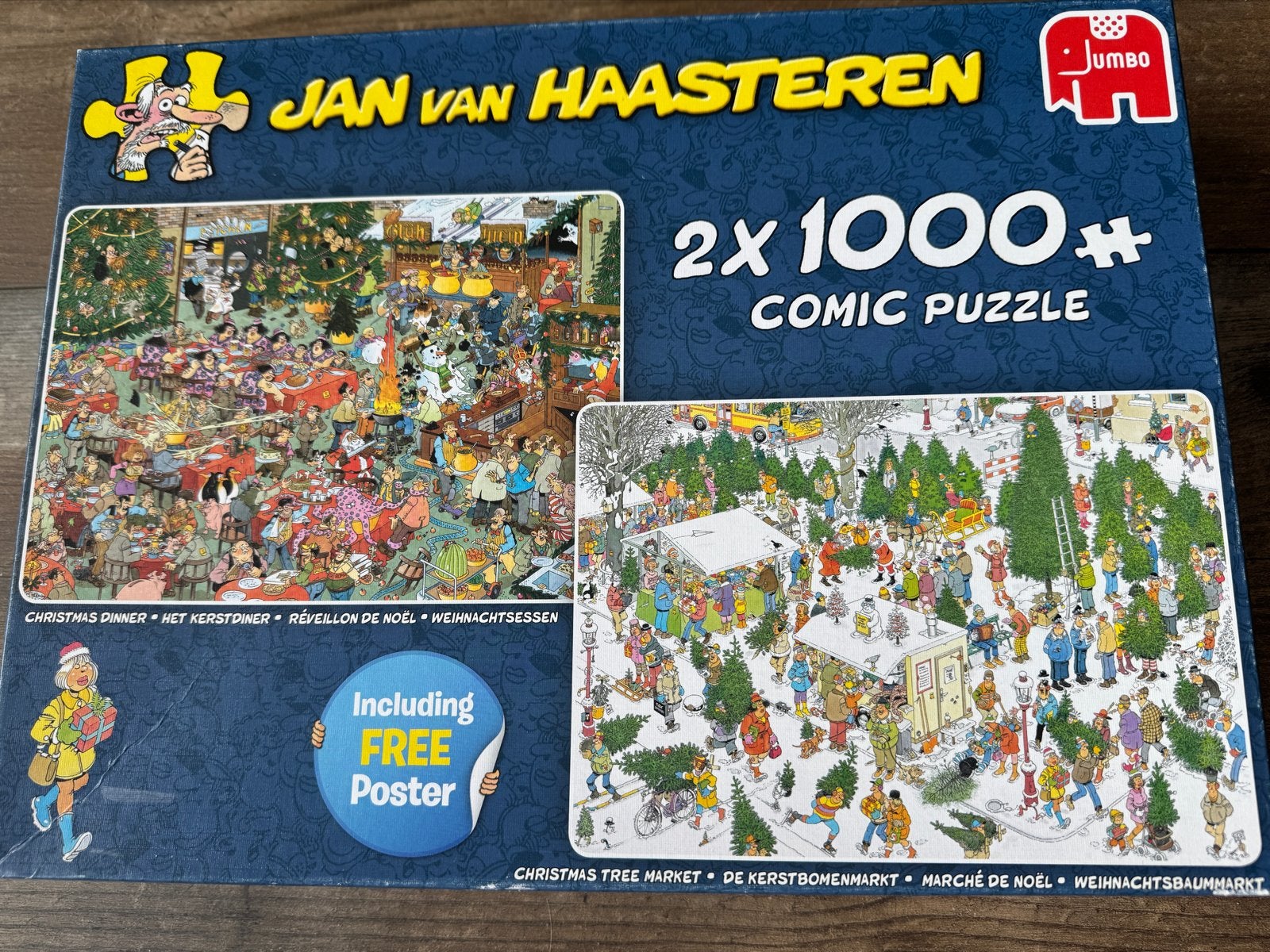 Jan van Haasteren 2x 1000 stukjes Kerstpuzzel, Ophalen, 500 t/m 1500 stukjes, Gebruikt, Legpuzzel