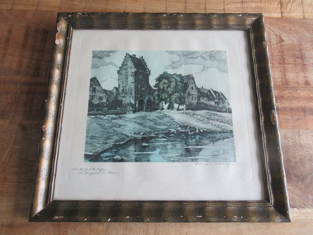 Walter Romberg Frickenhausen am Main Ets schilderij tekening, Ophalen of Verzenden