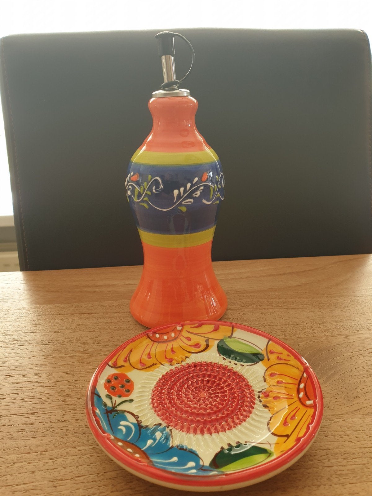Olie fles & rasp schaaltje - Handbeschilderd, Ophalen of Verzenden