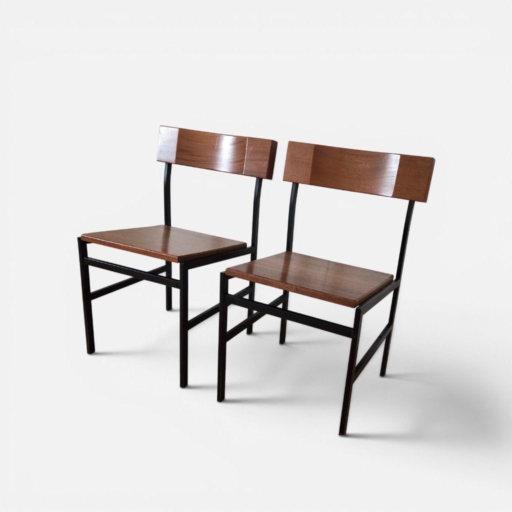 2 Vintage Deense Teakhouten Stoelen met Zwart Frame, Gebruikt, Twee, Overige kleuren, Ophalen of Verzenden