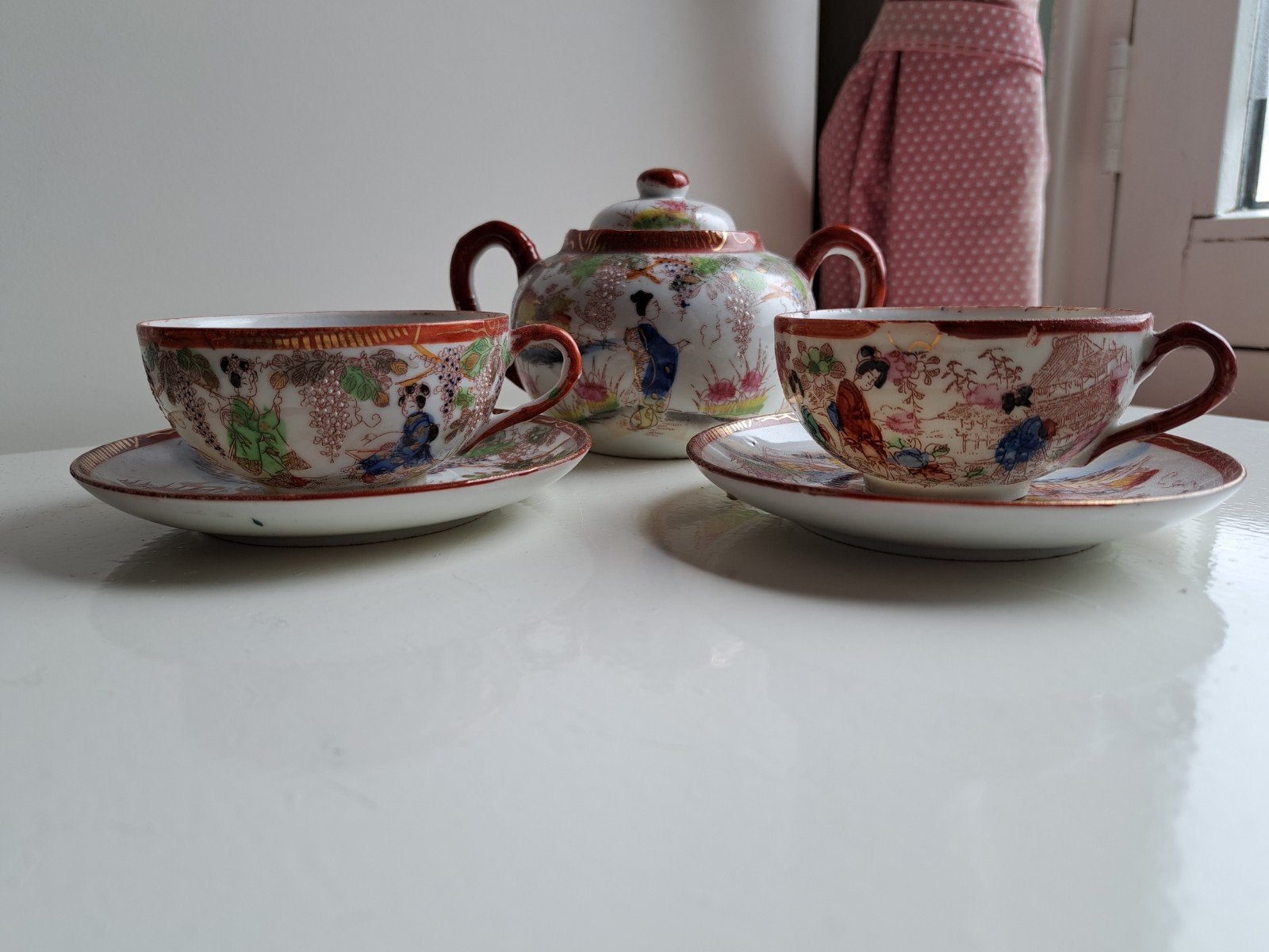 Vintage Japans theeservies met geisha decoratie, Ophalen of Verzenden