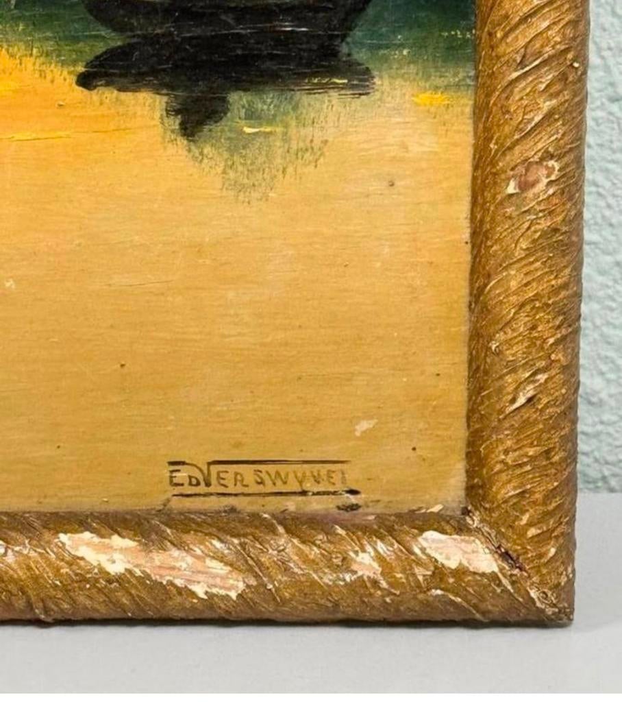 EDVER SWYVEL - Schilderij landschaps scène zonsondergang, Antiek en Kunst, Kunst | Schilderijen | Klassiek, Ophalen of Verzenden