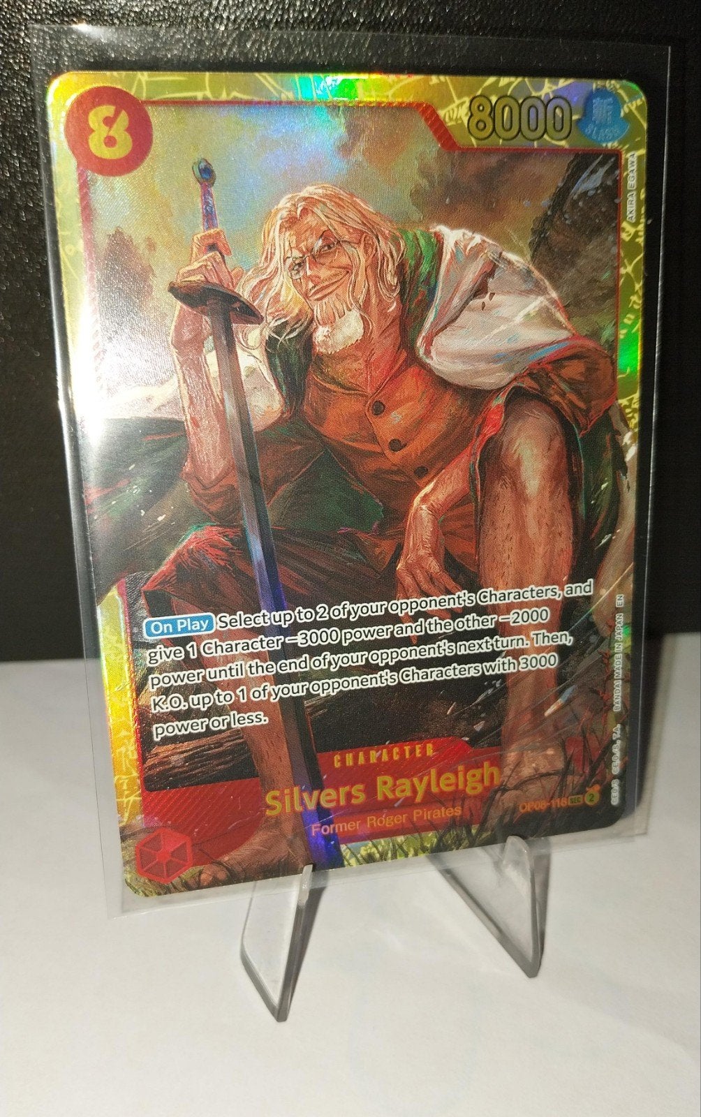 Silvers Rayleigh (OP08-118 SEC) Secret Rare One Piece Kaart, Ophalen of Verzenden, Zo goed als nieuw, Losse kaart, Foil
