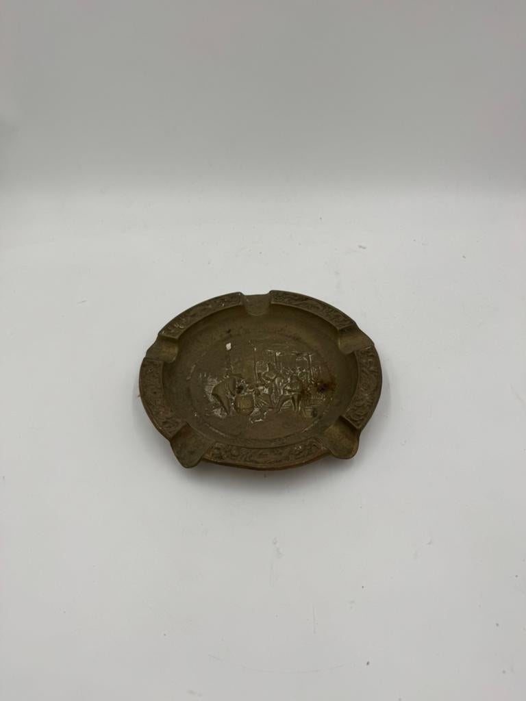 Antieke Messing Asbak – Hollandse Scène – Ø 20 cm, Ophalen of Verzenden