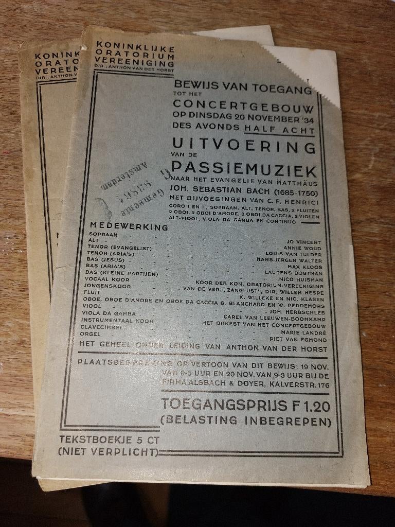 tekstboekje mattheuspassion bach anton van der horst, Ophalen of Verzenden