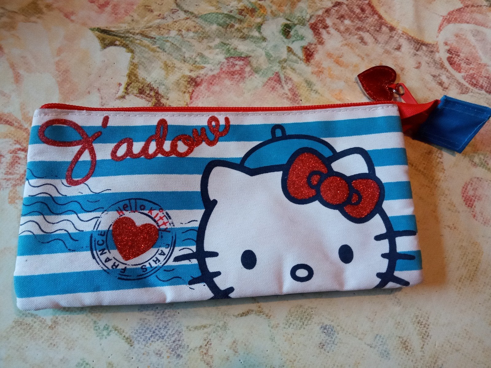 Etui Hello Kitty blauw/wit gestreept, Ophalen of Verzenden, Gebruikt