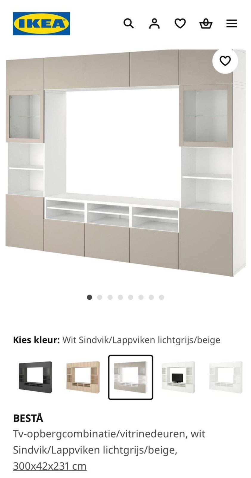 IKEA BESTÅ TV-opbergcombinatie met vitrinedeuren, Ophalen, Overige materialen, 200 cm of meer, Zo goed als nieuw