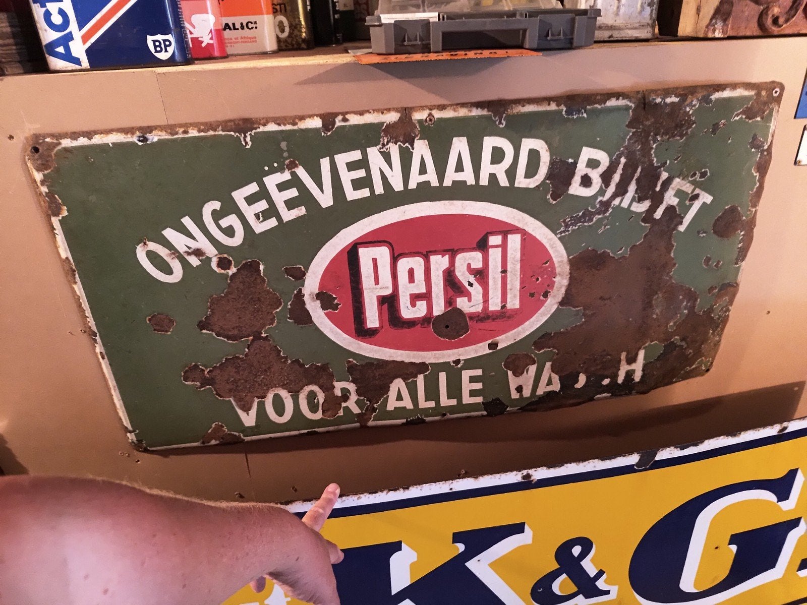 authentiek Persil emaille bord zeer geleefd, Verzamelen, Ophalen, Gebruikt, Reclamebord