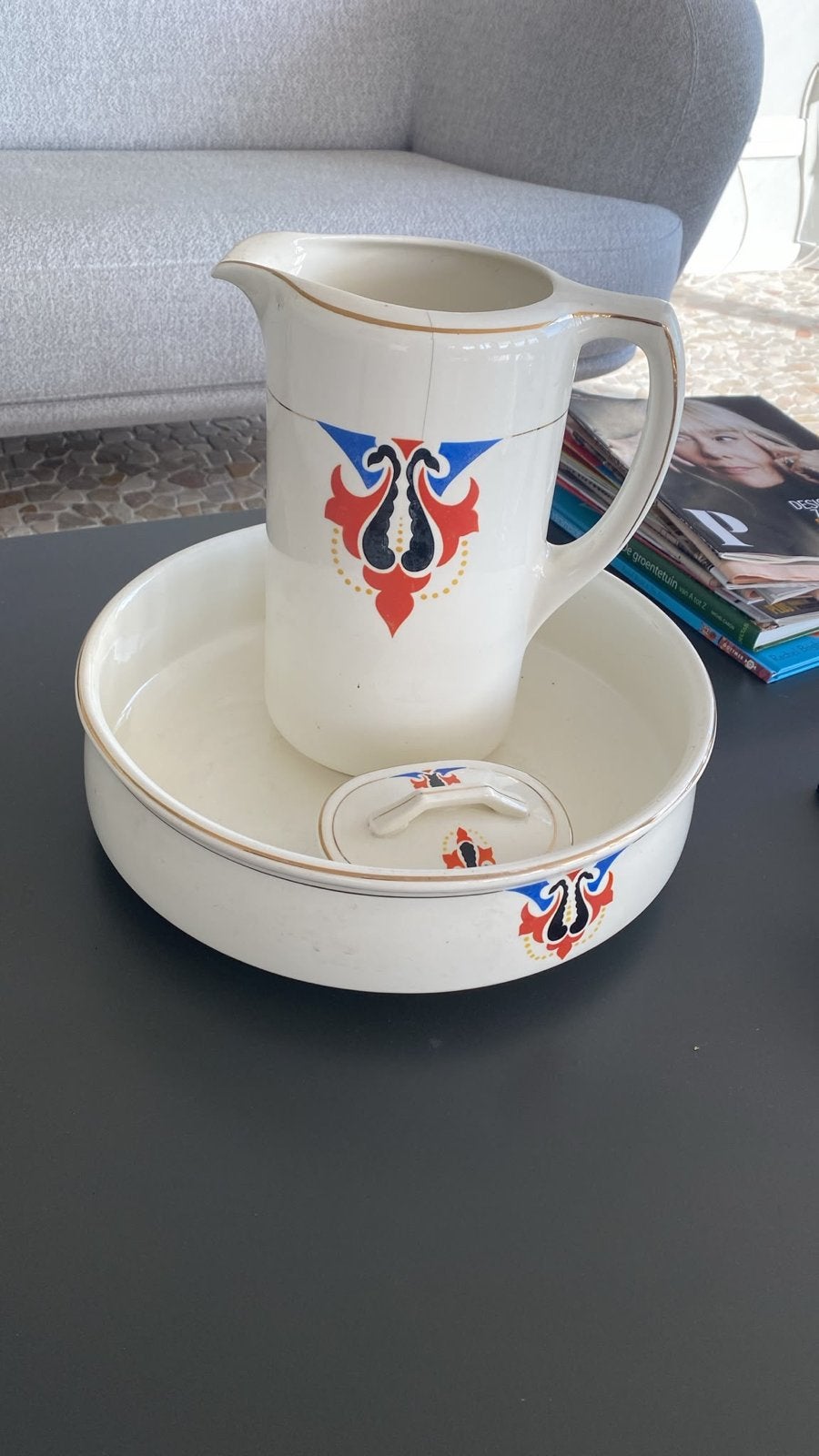 Antieke waskom en kan en zeepbakje set, Antiek en Kunst, Ophalen of Verzenden